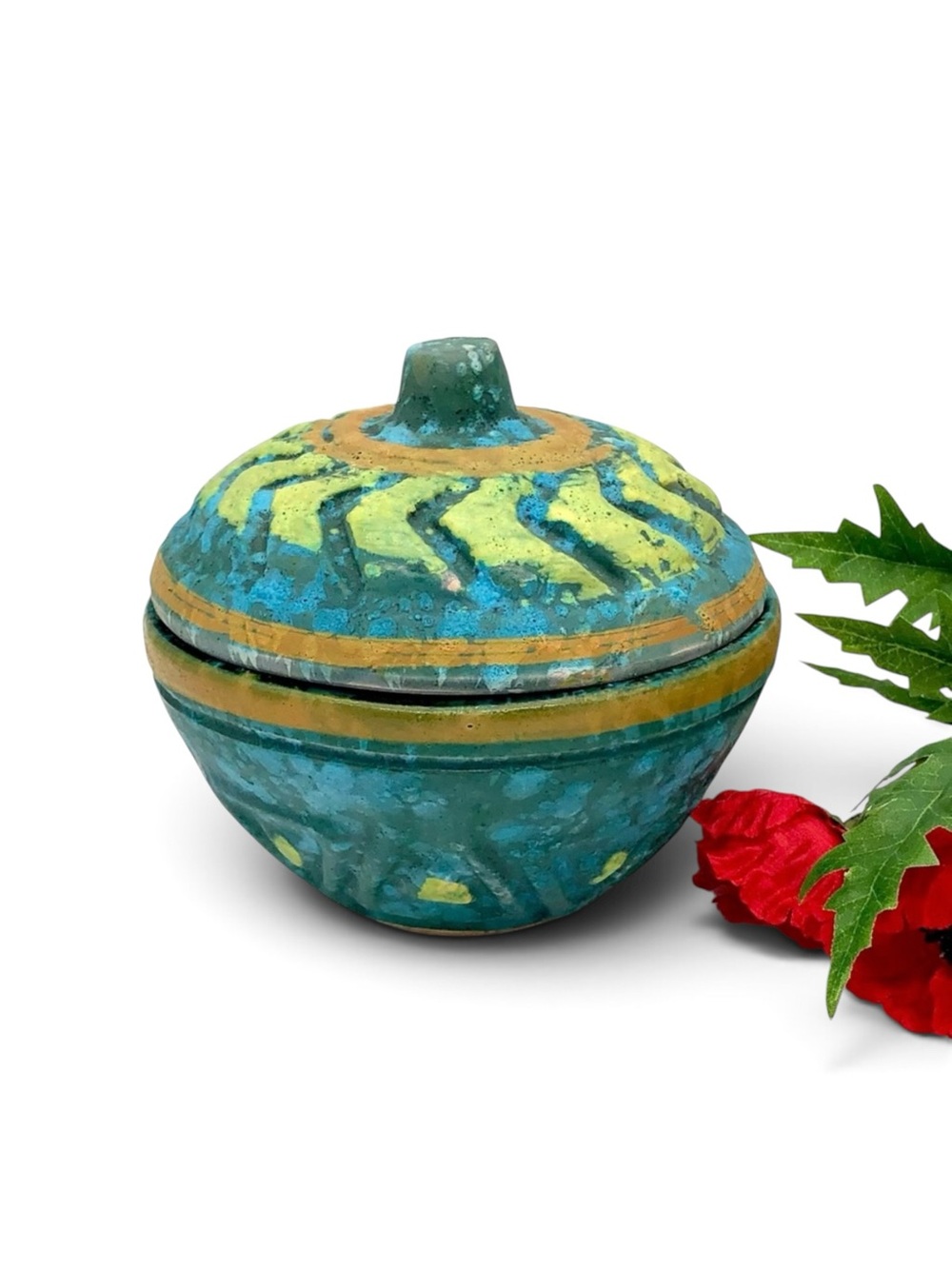 Lava Glaze Aldo Londi Bitossi Style Vtg Italy Brutalist Lidded Cache Bowl MCM